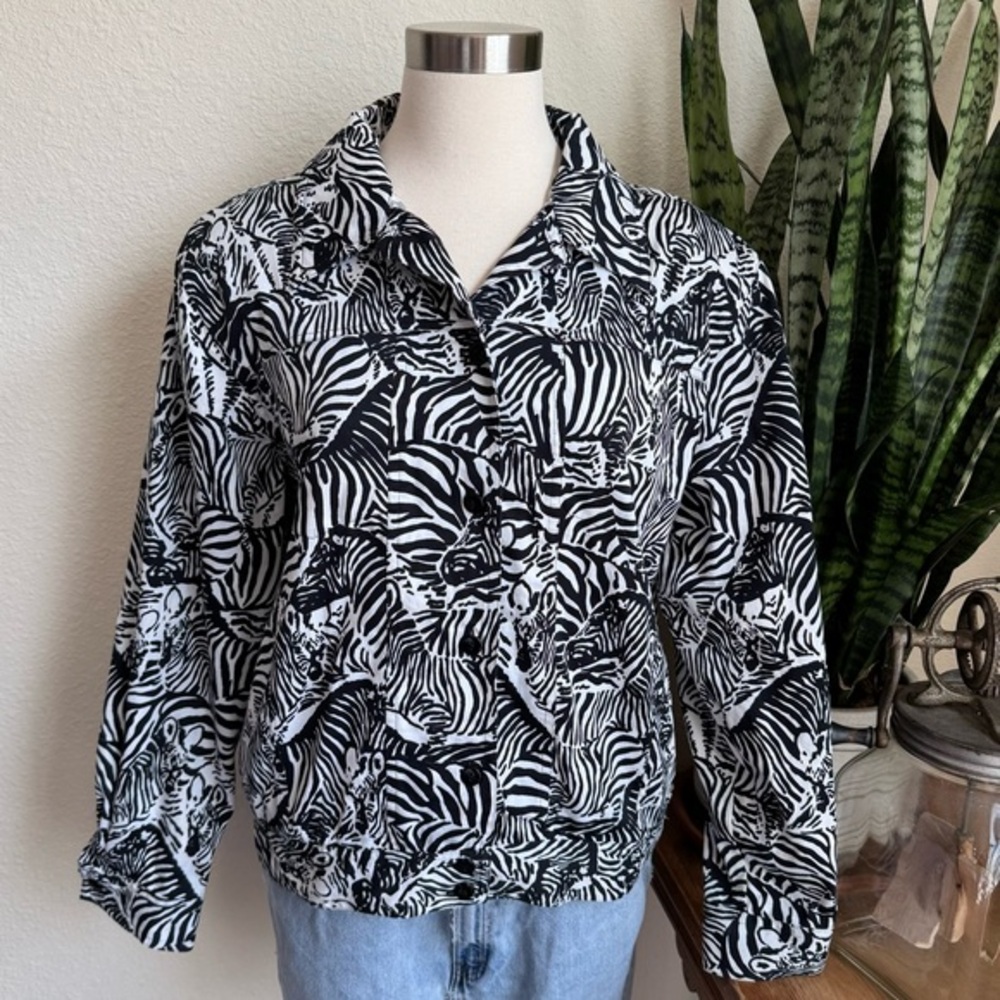 Vintage Zebra Print Jacket‎ Black White Animal Print Size 10 Y2K